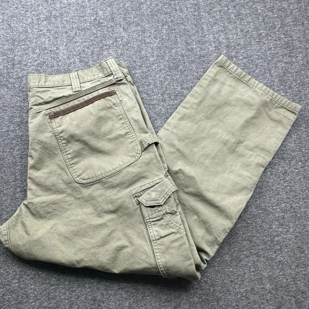 Wrangler Riggs Canvas Double Knee Cargo‎ Pants Green Carpenter Men's 38x30 Work